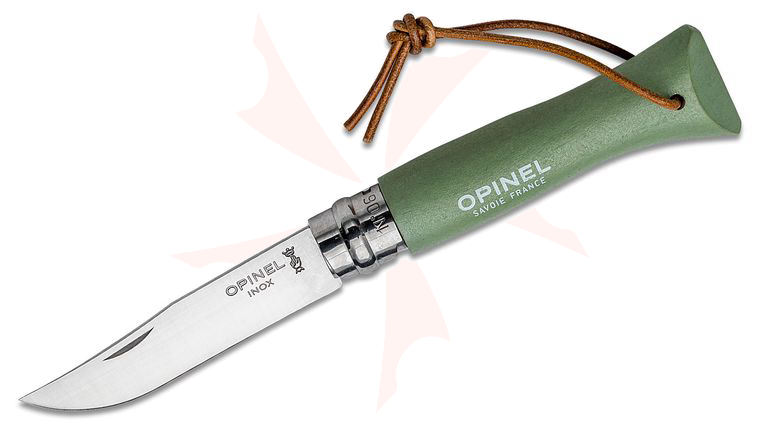 Opinel N06 Folding Knife 2.875 inch Sandvik 12C27 Stainless Plain Blade, Sage Beechwood Handle
