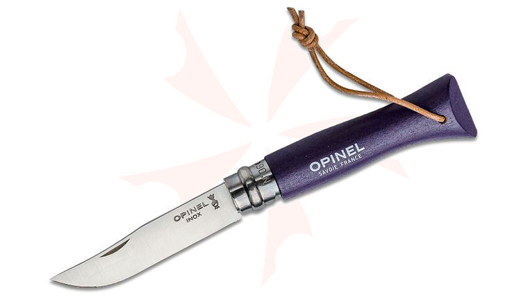 Opinel N06 Folding Knife 2.875 inch Sandvik 12C27 Stainless Plain Blade, Lavender Beechwood Handle