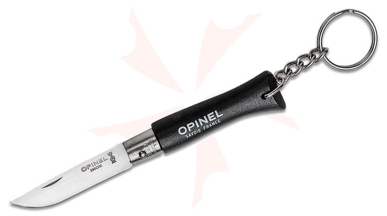 Opinel N04 Colorama Folding Knife with Keyring 2 inch Sandvik 12C27 Plain Blade, Black Wood Handle