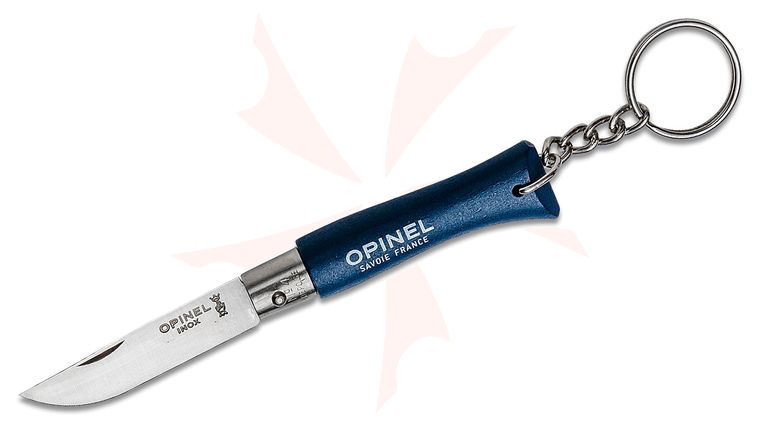 Opinel N04 Colorama Folding Knife with Keyring 2 inch Sandvik 12C27 Plain Blade, Blue Wood Handle
