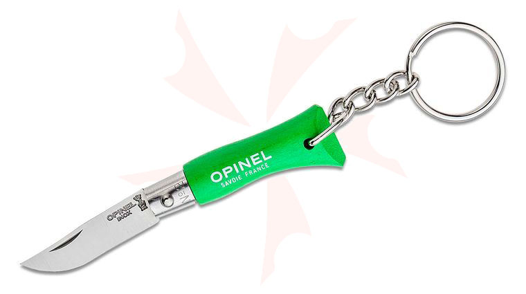 Opinel N02 Colorama Folding Knife with Keyring 1.25 inch Sandvik 12C27 Plain Blade, Green Wood Handle