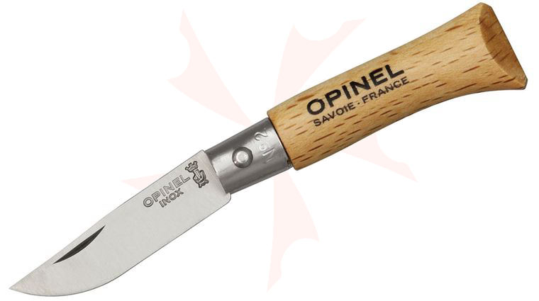 Opinel N02 Folding Knife 1.25 inch Sandvik 12C27 Plain Blade, Beechwood Handle