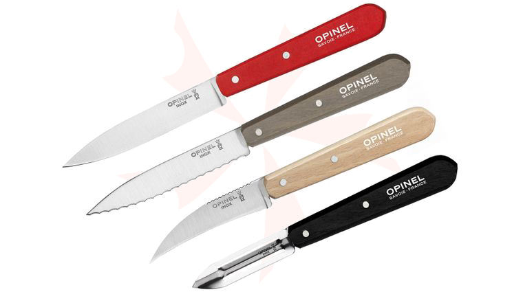 Opinel 4-Piece Essentials Small Kitchen Knives Set, Loft Multi-Color Hornbeam Handles
