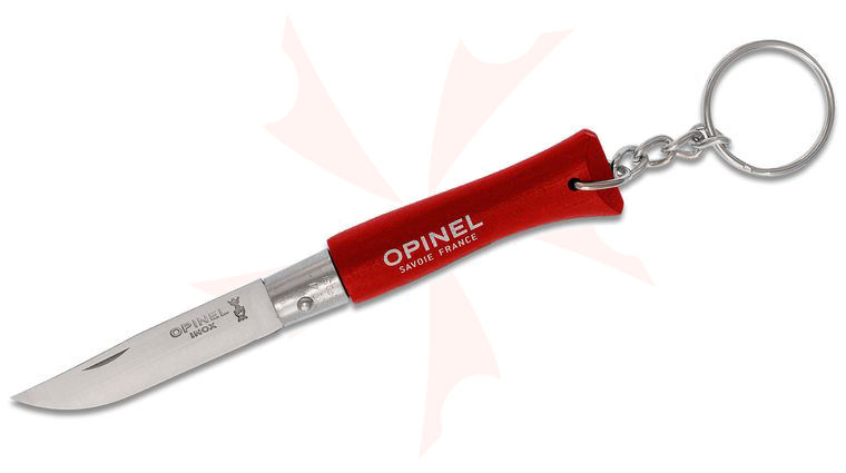 Opinel N04 Colorama Folding Knife with Keyring 2 inch Sandvik 12C27 Plain Blade, Red Wood Handle