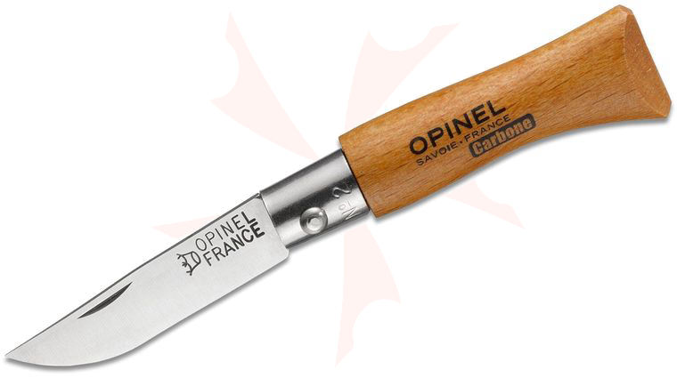 Opinel N02 Folding Knife 1.25 inch X90 Carbon Plain Blade, Varnished Beechwood Handle