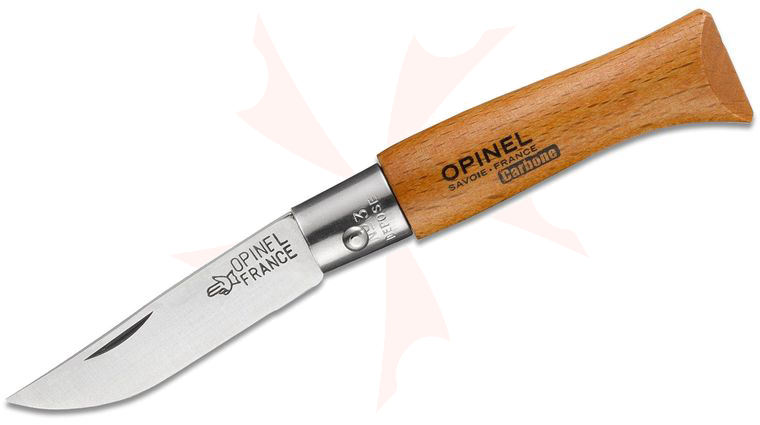 Opinel N03 Folding Knife 1.5 inch X90 Carbon Plain Blade, Varnished Beechwood Handle