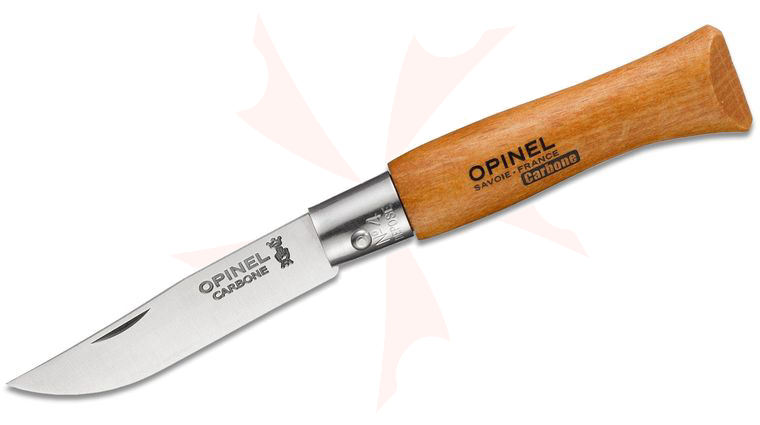 Opinel N04 Folding Knife 2 inch X90 Carbon Plain Blade, Varnished Beechwood Handle
