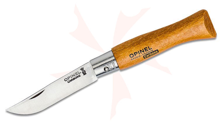Opinel N05 Folding Knife 2.5 inch X90 Carbon Plain Blade, Varnished Beechwood Handle