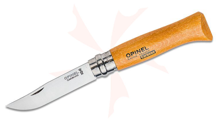 Opinel N08 Folding Knife 3.28 inch X90 Carbon Plain Blade, Varnished Beechwood Handle
