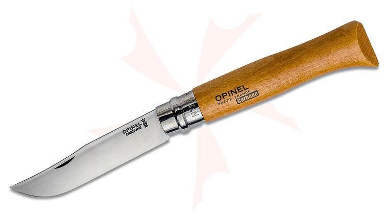 Opinel N012 Folding Knife 4.82 inch X90 Carbon Plain Blade, Varnished Beechwood Handle