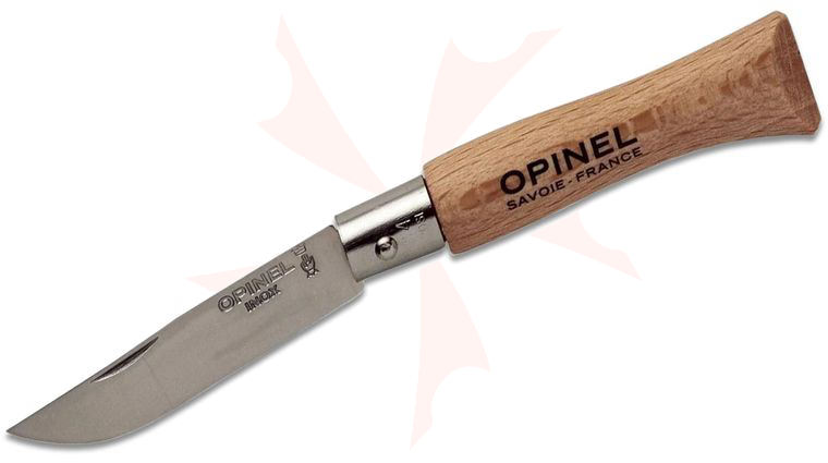 Opinel N04 Folding Knife 2 inch Sandvik 12C27 Plain Blade, Beechwood Handle