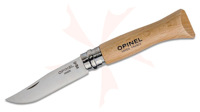 Opinel N06 Folding Knife 2.875 inch Sandvik 12C27 Stainless Plain Blade, Beechwood Handle