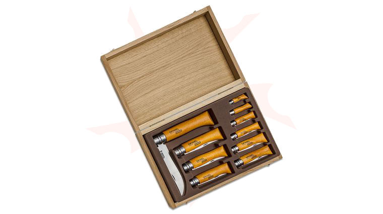 Opinel 10-Piece Carbon Steel Folding Knife Set, Sizes 2 - 10, Wooden Gift Box