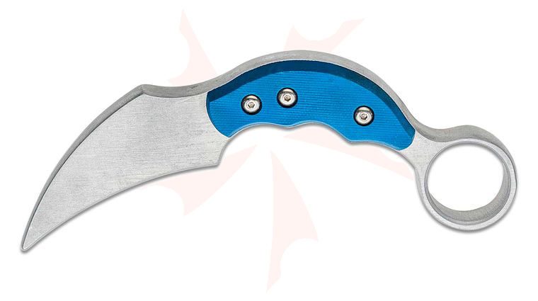 Attn2Detail Mercantile Custom Karambit Trainer Fixed Blade Knife 3.375 inch Aluminum Dull Hawkbill, Blue G10 Handles, No Sheath