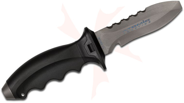 Atomic Aquatics 07-0008-3P Ti6 Dive Knife Fixed 4.375 inch Titanium Combo Edge Sawback Blunt Tip Blade, Molded Plastic Sheath