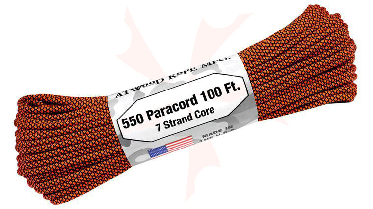 Atwood Rope 550 Paracord, Black/Orange Diamonds, 100 Feet