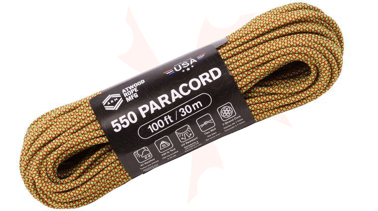 Atwood Rope 550 Paracord, Red/Sour Apple Diamonds, 100 Feet