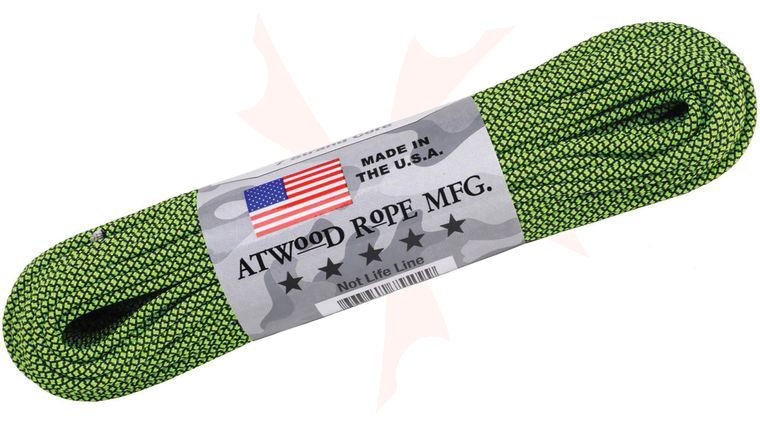 Atwood Rope 550 Paracord, Black/Green Diamonds, 100 Feet