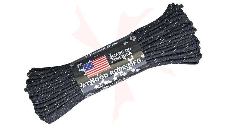 Atwood Rope 550 Paracord, Reflective Black, 100 Feet