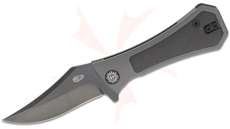 AUX MFG Pocket (Coffin) Bowie Frame Lock Flipper Knife 2.77 inch M390 Black Bowie Blade, Micromilled Titanium Handles with Carbon Fiber Inlays, Reversible Clip