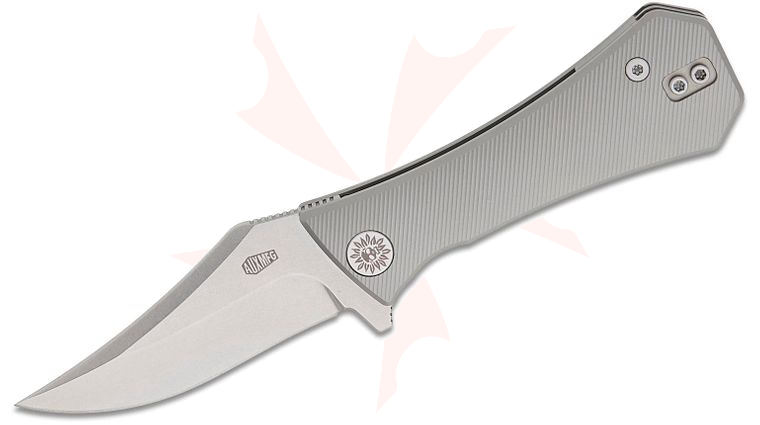 AUX MFG Pocket (Coffin) Bowie Frame Lock Flipper Knife 2.77 inch M390 Stonewashed Bowie Blade, Micromilled Titanium Handles, Reversible Clip
