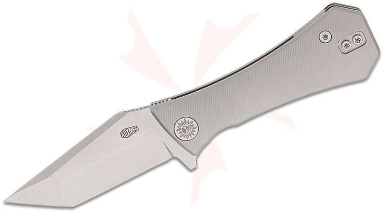 AUX MFG Coffin Tanto Frame Lock Flipper Knife 2.77 inch M390 Stonewashed Compound Tanto Blade, Micromilled Titanium Handles, Reversible Clip