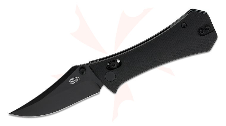AUX MFG Pocket (Coffin) Bowie Crossbar Lock Folding Knife 2.875 inch 14C28N Black PVD Bowie Blade, Black Micarta Handles, Reversible Deep Carry Clip