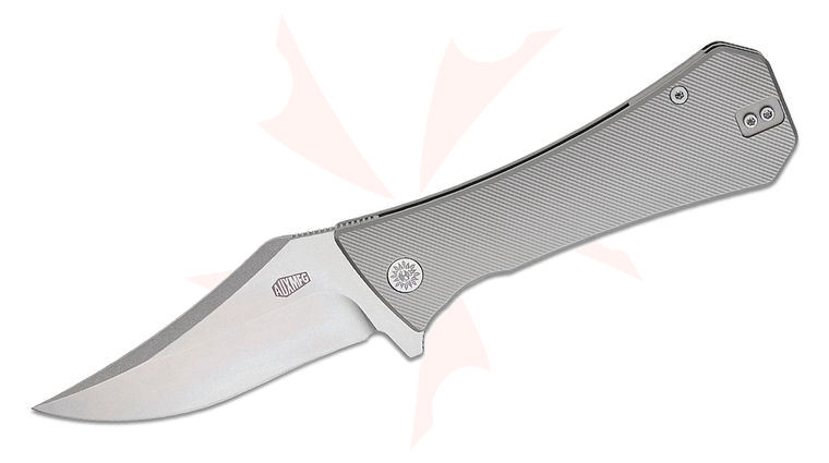 AUX MFG Pocket (Coffin) Bowie XL Frame Lock Flipper Knife 4 inch M390 Stonewashed Bowie Blade, Micromilled Titanium Handles, Reversible Clip