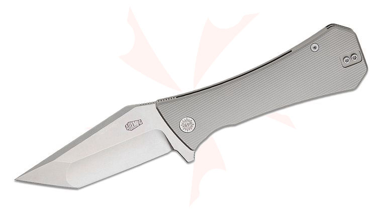 AUX MFG Coffin Tanto XL Frame Lock Flipper Knife 4 inch M390 Stonewashed Compound Tanto Blade, Micromilled Titanium Handles, Reversible Clip