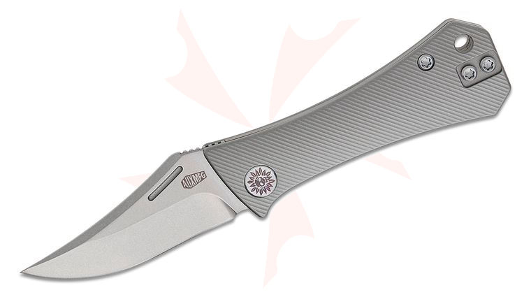 AUX MFG Pocket (Coffin) Bowie Slipjoint Folding Knife 2.25 inch M390 Stonewashed Bowie Blade, Micromilled Titanium Handles, Reversible Clip