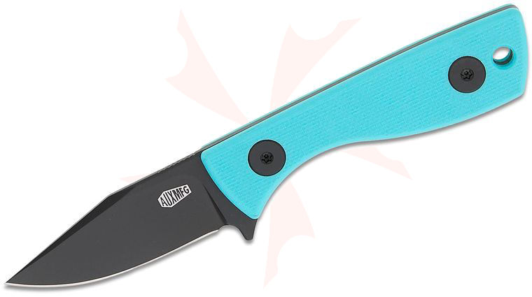 AUX MFG Runt Fixed Blade Neck Knife 2 inch 14C28N Black PVD Clip Point Blade, Tiffany Blue G10 Handles, Kydex Sheath