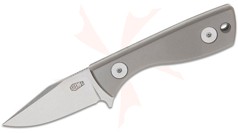 AUX MFG Runt Fixed Blade Neck Knife 2 inch 14C28N Stonewashed Clip Point Blade, Titanium Handles, Kydex Sheath