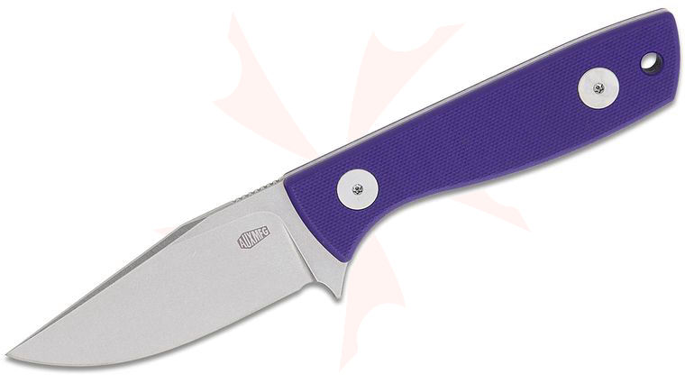 AUX MFG Runt XL Fixed Blade Knife 3 inch 14C28N Stonewashed Clip Point Blade, Purple G10 Handles, Kydex Sheath