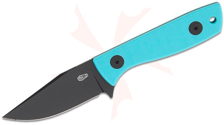 AUX MFG Runt XL Fixed Blade Knife 3 inch 14C28N Black PVD Clip Point Blade, Tiffany Blue G10 Handles, Kydex Sheath