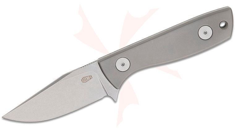 AUX MFG Runt XL Fixed Blade Knife 3 inch 14C28N Stonewashed Clip Point Blade, Titanium Handles, Kydex Sheath
