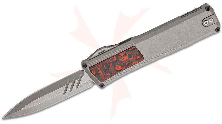 Axial USA Shift V3 OTF AUTO Knife 3.4 inch CPM-MagnaCut Stonewashed Double Edge Dagger Blade, Gray Ti Cerakote Aluminum Handles with Mars Valley FatCarbon Inlays, Reversible Clip