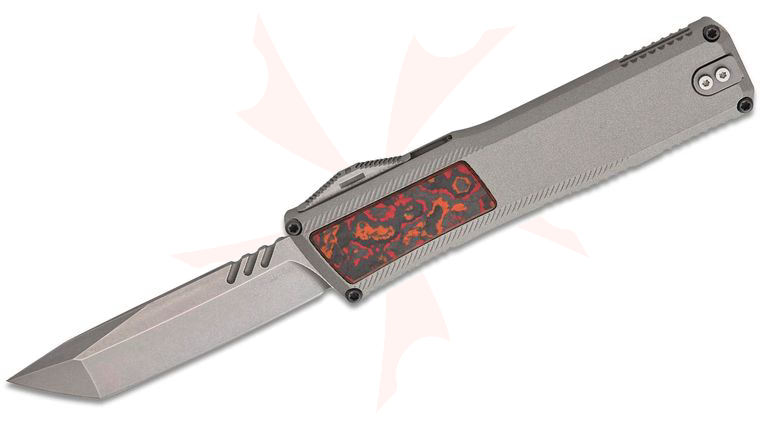 Axial USA Shift V3 OTF AUTO Knife 3.4 inch CPM-MagnaCut Stonewashed Tanto Blade, Gray Ti Cerakote Aluminum Handles with Mars Valley FatCarbon Inlays, Reversible Clip