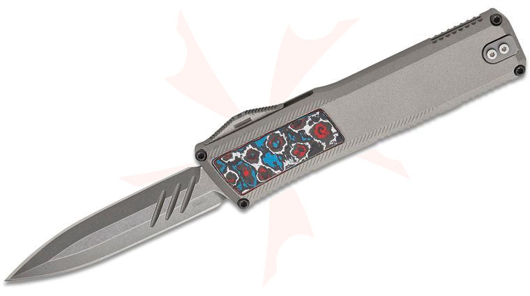 Axial USA Shift V3 OTF AUTO Knife 3.4 inch CPM-MagnaCut Stonewashed Double Edge Dagger Blade, Gray Ti Cerakote Aluminum Handles with Nebula FatCarbon Inlays, Reversible Clip