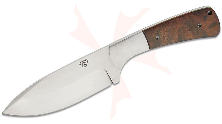 Aaron Frederick Custom Large Drop Point Fixed Blade Knife 4.75 inch CPM-154 Hand Rubbed Satin Drop Point Blade, Desert Ironwood Handles with 416 Stainless Steel Bolsters, Basketweave Leather Sheath