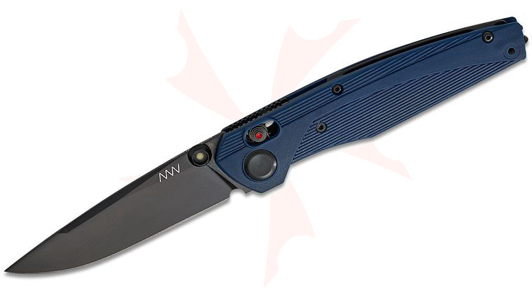 Acta Non Verba A100 Alock Folding Knife 3.6 inch Elmax Black DLC Drop Point, Blue GRN Handles with Black Backspacer