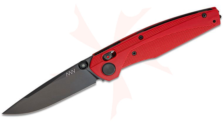Acta Non Verba A100 Alock Folding Knife 3.6 inch Elmax Black DLC Drop Point, Red GRN Handles with Black Backspacer