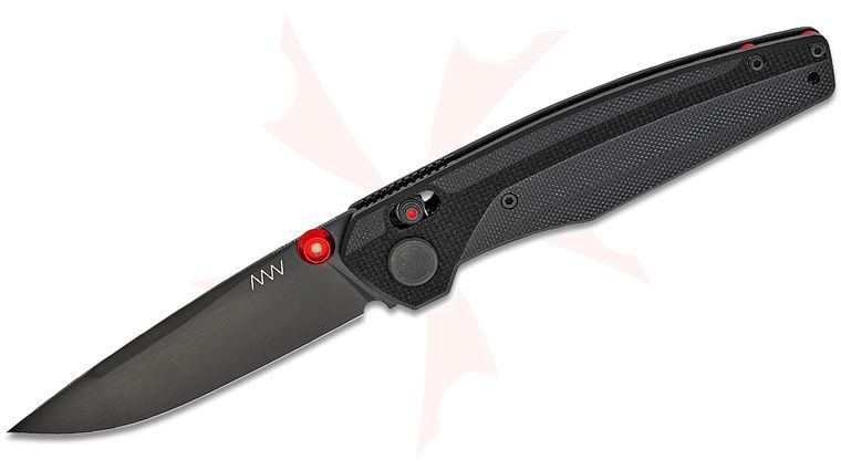 Acta Non Verba A200 BB Alock Folding Knife 3.6 inch Sleipner Black DLC Drop Point Blade, Black G10 Handles with Red Spacers