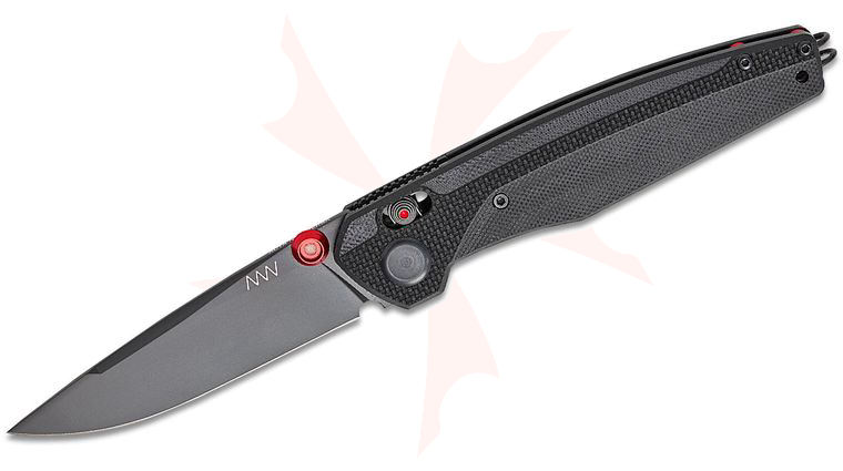 Acta Non Verba A200 BB Alock Folding Knife 3.6 inch 14C28N Black DLC Drop Point Blade, Black G10 Handles with Red Spacers