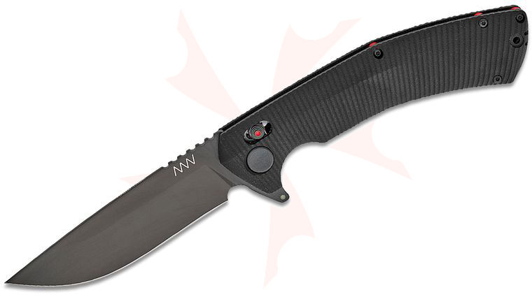 Acta Non Verba A400 BB Hard Task Alock Flipper Knife 4.1 inch Sleipner Black DLC Drop Point Blade, Black G10 Handles with Red Spacers
