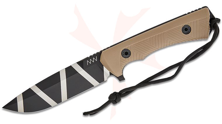 Acta Non Verba P250 Fixed Blade Knife 4.7 inch Sleipner Black Camo Drop Point, Coyote Tan GRNPU Handles, Kydex Sheath