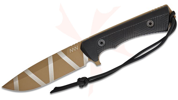 Acta Non Verba P250 Fixed Blade Knife 4.7 inch Sleipner Coyote Tan Camo Drop Point, Black GRNPU Handles, Kydex Sheath