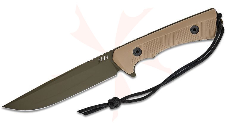 Acta Non Verba P300 Fixed Blade Knife 5.1 inch Sleipner Olive Clip Point Blade, Coyote Tan GRNPU Handles, Black Kydex Sheath