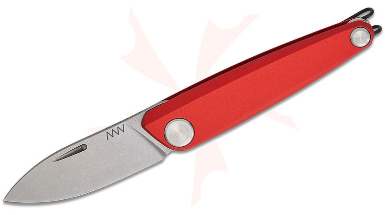 Acta Non Verba Z050 Slipjoint Folding Knife 2.6 inch Sleipner Stonewashed Drop Point Blade, Red Aluminum Handles