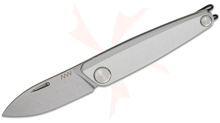 Acta Non Verba Z050 Slipjoint Folding Knife 2.6 inch Sleipner Stonewashed Drop Point, Silver Aluminum Handles