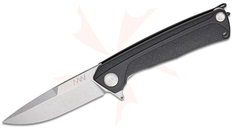 Acta Non Verba Z100 BB Liner Lock Flipper Knife 3.3 inch Sleipner Stonewashed Drop Point Blade, Black GRN Handles